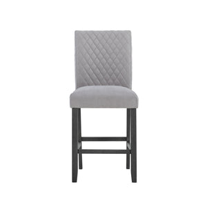 English Elm JASMINE Grey Fabric Barstools Kit of 2 — Padded Microsuede Seats, Solid Wood Block Legs, 22" Arm Height B201P291540