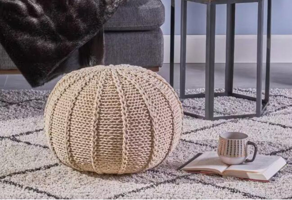 English Elm Knited Chunky Cotton Round Pouf Handcrafted Accent for Living Room Bedroom or Reading Nook 62655.00BGE