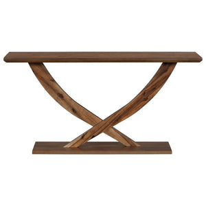 English Elm Mirod 57 Inch Acacia Veneer Console Table with Cross Leg Base for Entryway Brown N760P214643D