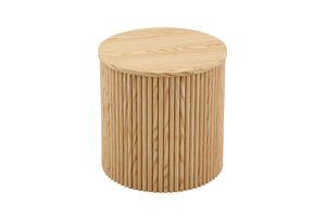 English Elm 2-piece Round Nesting Tables with Fluted Column Base Hidden Storage Oak Grain Finish Wood W3875P396797
