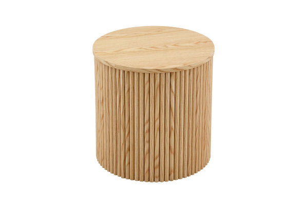 English Elm 2-piece Round Nesting Tables with Fluted Column Base Hidden Storage Oak Grain Finish Wood W3875P396797
