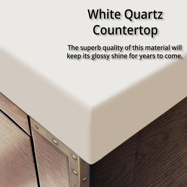 English Elm Grey Oak Double Bath Vanity With White Quartz Top – Stylish 60” W X 22” D, Ample Storage & Soft-Close B2731P259855