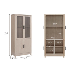 English Elm Jodie Elegant 31" Bookcase Cabinet with 6 Adjustable Shelves, Glass Display Doors & Metal Handles Oak B365P397896