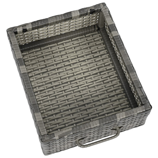 English Elm K&k Outdoor Wicker Bar Cabinet with Tempered Glass Top Adjustable Shelving and Drawer Grey N707P233745G
