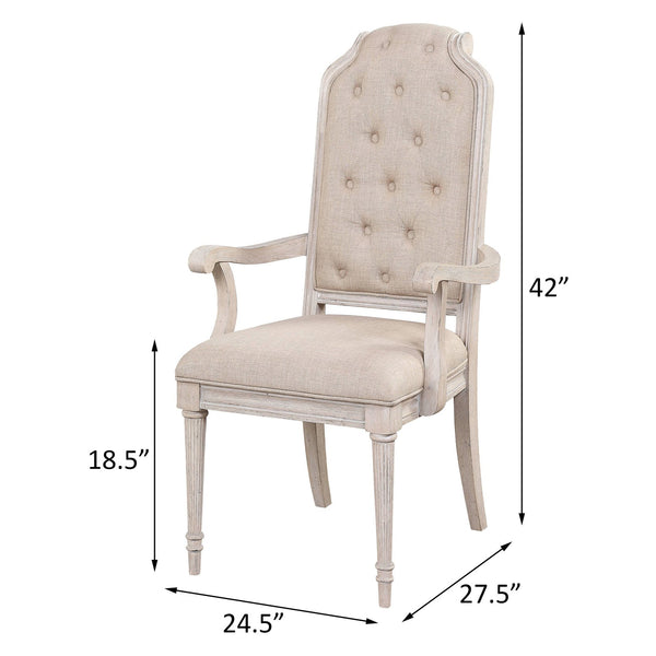 English Elm Beige Tufted Back Arm Chairs Set of 2 — Vintage-Inspired Upholstered Dining Accent Seating with Elegant Legs Champagne B062P186528