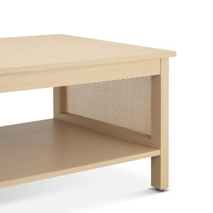 JLA Home 510 Design - 2-Tier Coastal Modern Coffee Table with Rattan Sides, Oak Finish, Open Shelf Storage & 75 lb Capacity FUR120-0054