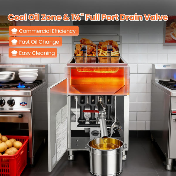 English Elm 90,000 Btu Triple Burner Natural Gas Fryer with 40 Lb Capacity for Restaurants W3629P365491
