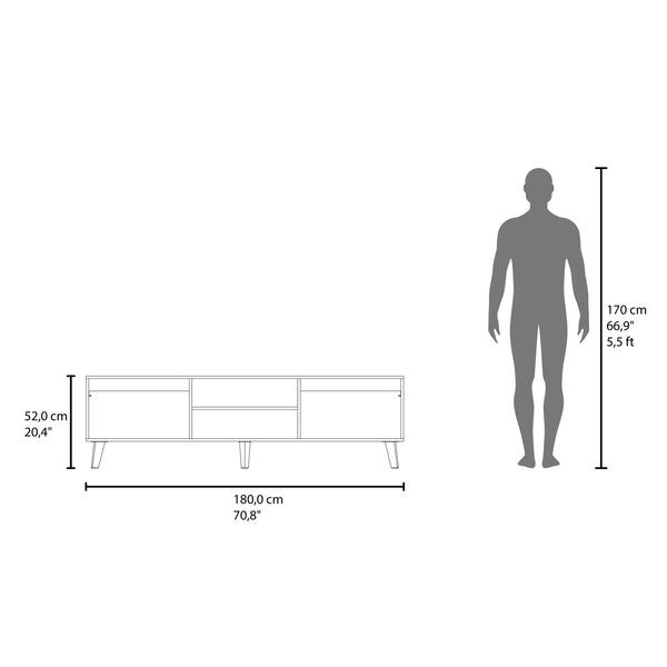 English Elm Polaris Walnut TV Stand with Open Shelves and Spacious Storage Compartments for Media Organization B200P374524
