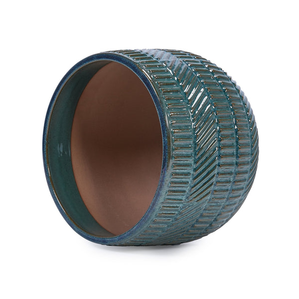 English Elm 3 Pieces Ceramic Flowerpot Set - Handcrafted Antique Navy Blue Planters For Garden, Patio & Home W3273P322001