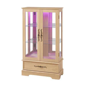 English Elm Lighted Glass Curio Display Cabinet - Elegant Oak Finish, Led Lighting, Adjustable Shelves & Secure Storage W1758P290020