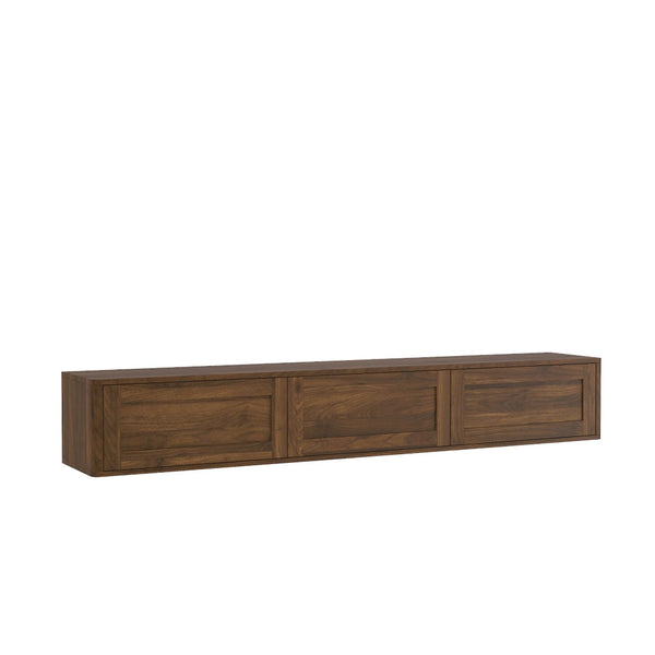 English Elm Floating Wall Mounted Tv Shelf with Led Backlight Gloss Cabinet and Built in Power Strip Wood W1321P391261