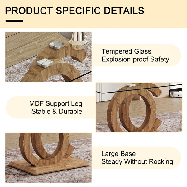 English Elm 1 Contemporary Dining Set With Clear Tempered Glass Table & 6 Brown Fabric Chairs For Modern Homes W1151S04028