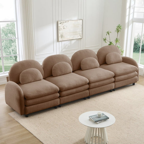 English Elm Teddy Fleece Modular Cloud Sofa Four Seat Curved Sculptural Design for Modern Living Rooms Camel W5656S00107