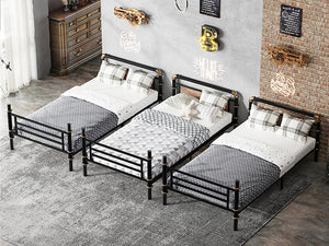 English Elm Quad Quad Bunk Bed for 4 Kids - Heavy Duty Metal Twin Frame, Detachable Triple Layout, Rustic Black Wood Finish, 250lb Capacity Each, Space-Saving Modular Design W2580S00020