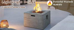 English Elm U_style Mgo Square Propane Fire Pit 40000 Btu Stone Texture Patio Table with Lava Rocks Gray N711P410544E