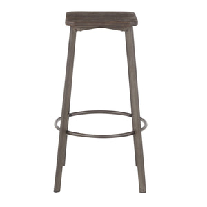English Elm Clara Industrial Square Barstool Set of 2 - Antique Metal Base with Espresso Bamboo Seat, 30" High B202P222146