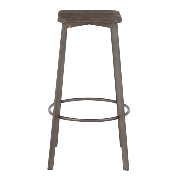 English Elm Clara Industrial Square Barstool Set of 2 - Antique Metal Base with Espresso Bamboo Seat, 30" High B202P222146