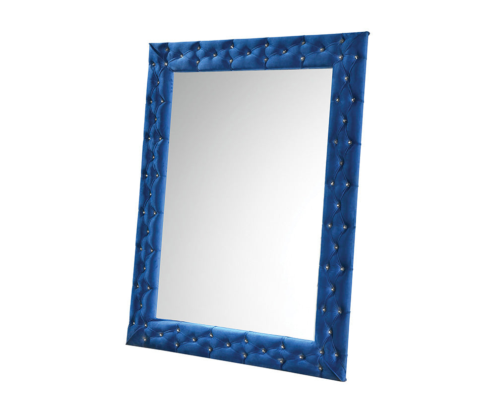 English Elm Dante Blue Velvet Floor Mirror with Tufted Crystal Buttons, 37"x59" Padded Frame, No Assembly Needed B2726P244351