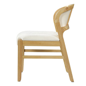 English Elm Mid-century Modern Linen Blend Dining Chairs Rubberwood Legs Sculptural Backrest Set of 2 Natural+Beige N768P442078N