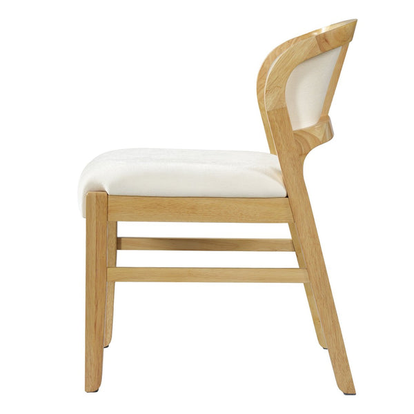 English Elm Mid-century Modern Linen Blend Dining Chairs Rubberwood Legs Sculptural Backrest Set of 2 Natural+Beige N768P442078N