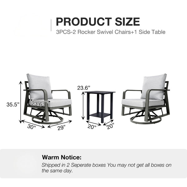 English Elm Fr Outdoor Swivel Rocker Set Aluminum Frame Memory Foam Patio Chairs with Side Table W5382S00003