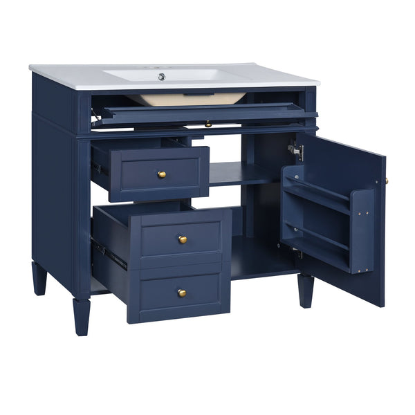 English Elm 36'' Modern Bathroom Vanity With Ceramic Top, 2 Drawers & Tip-Out Storage For Stylish Organization N710P230246C
