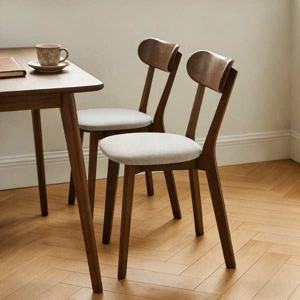 English Elm Solid Natural Wood Mid-century Dining Chairs Curved Back Upholstered Seat Set of 2 W3204P429363