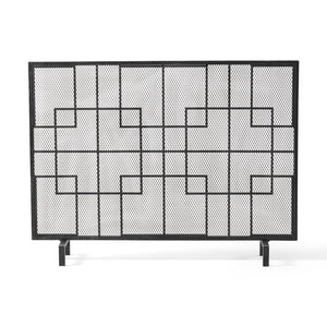 English Elm Christopher Knight Home® - FIRE Dorothy Modern Single Panel Iron Screen with Geometric Mesh Shield — Elegant Hearth Protection Black+Silver 65178.00BLKSILV