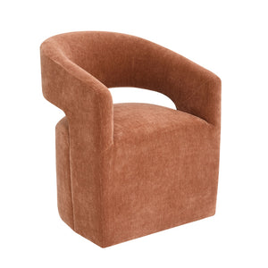 English Elm Rustic Orange Accent Arm Chair with Casters, Barrel Back, Neutral Textured Fabric, 25.6"W x 31.5"H B2741P401363