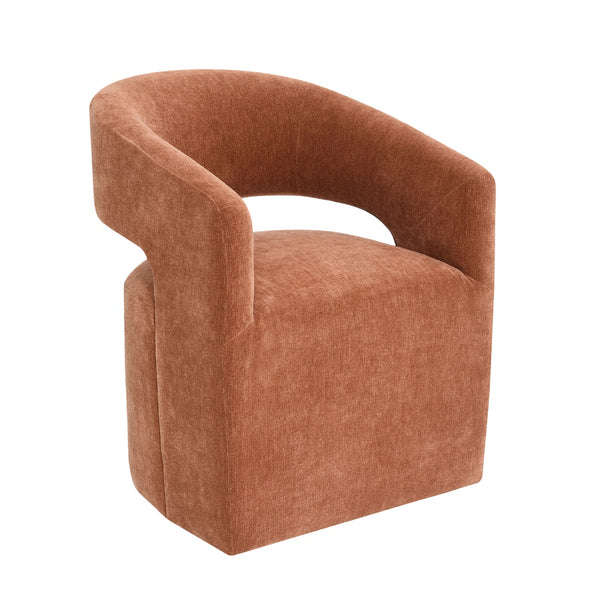 English Elm Rustic Orange Accent Arm Chair with Casters, Barrel Back, Neutral Textured Fabric, 25.6"W x 31.5"H B2741P401363