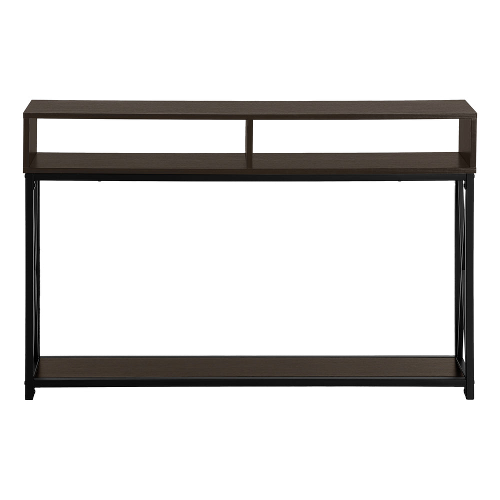 English Elm Accent Table Modern Entryway Console with Grey Laminate Top and Black Criss-Cross Metal Frame, 44" L Espresso 51 L x 11 W x 7 H B2710P219339