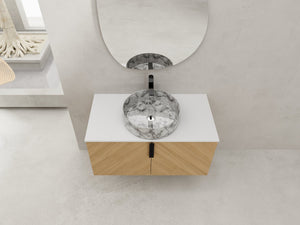 English Elm 36" Modern Wall-Mounted Bathroom Vanity With Soft-Close Doors, Ceramic Sink & Durable Oak Finish W999S00451