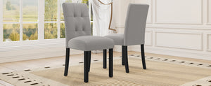 English Elm 4 Piece Modern Tufted Dining Chair Set with Rustic Linen Upholstery, Black Rubber Wood Legs, Durable Comfort and 250 lb Capacity Gray N752P317334E