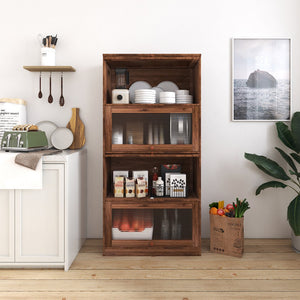 English Elm Bookcase Contemporary Glass Door Display Cabinet 4-Tier Dustproof Office Storage 31.5x13.8x61.8in W331P195805