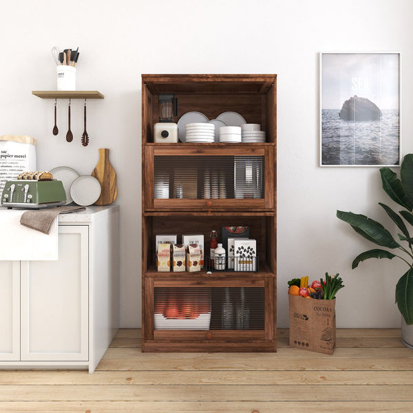 English Elm Bookcase Contemporary Glass Door Display Cabinet 4-Tier Dustproof Office Storage 31.5x13.8x61.8in W331P195805