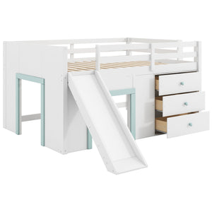 English Elm Full Size Low Loft Bed With Fun Slide, Ample Storage Drawers, And Sturdy Pine Construction - White N7090005003K
