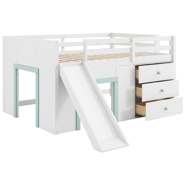 English Elm Full Size Low Loft Bed With Fun Slide, Ample Storage Drawers, And Sturdy Pine Construction - White N7090005003K