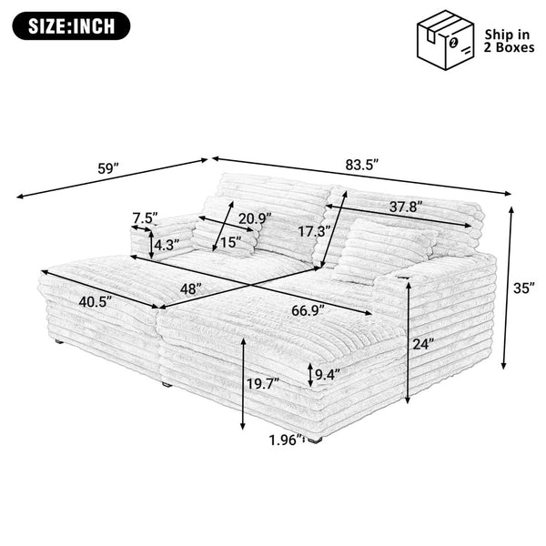 English Elm Oversized Double Chaise Lounge Sofa - Plush Cloud Couch With Usb Ports, Cup Holders & Pillows N719S002110J-GIGA