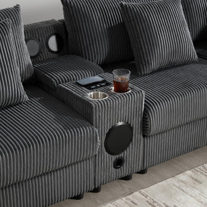 English Elm [video]141.5*64'' Corduroy U-shaped Sectional with Bluetooth Speakers and Ottoman N723S0756E
