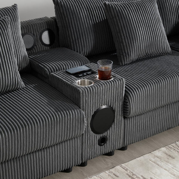 English Elm [video]141.5*64'' Corduroy U-shaped Sectional with Bluetooth Speakers and Ottoman N723S0756E