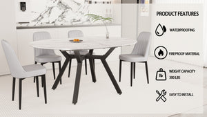 English Elm 47-63" Extendable Round Dining Set with Pu Chairs White Mdf Top Black Metal Legs W3732S00021