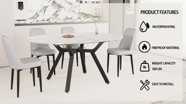English Elm 47-63" Extendable Round Dining Set White Mdf Top Pu Chairs Mid-century Modern 5 Piece W3732S00063