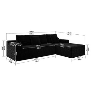 English Elm 104.3*68.9"modular Sectional Sofa Plush Corduroy 2 Piece Reversible Chaise No Assembly W3819P448418