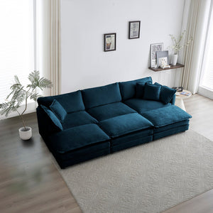English Elm Comfortable Reversible Modular 6-Seater Sectional Sofa with Deep Seats, Chenille Comfort & Ottomans Blue W714S00604