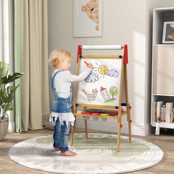 English Elm Qaba Wooden Kids Easel 3-in-1 Double-Sided Chalkboard & Whiteboard with Paper Roll, Adjustable Height W2225P249779