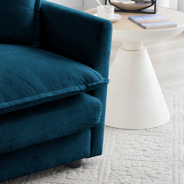 English Elm Chenille Modular Two-Seater Sectional with Ottoman – Plush Chenille Upholstery, Solid Wood Frame Comfort Blue W714S00594