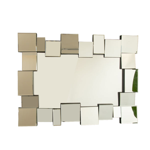 English Elm 30'' Reage Mirror - Geometric Square-Spliced PU Art Mirror Silver, Modern Wall Decor for Home Spaces W2615P346493