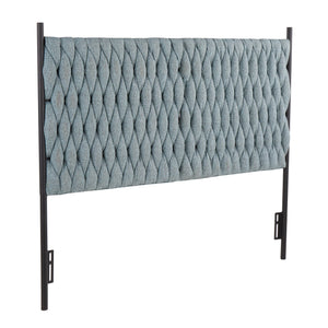 English Elm Braided Matisse Queen Headboard with Plush Braided Fabric Upholstery and Sleek Black Metal Frame, Contemporary Bedroom Statement Blue B202P223756