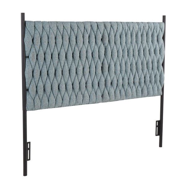 English Elm Braided Matisse Queen Headboard with Plush Braided Fabric Upholstery and Sleek Black Metal Frame, Contemporary Bedroom Statement Blue B202P223756