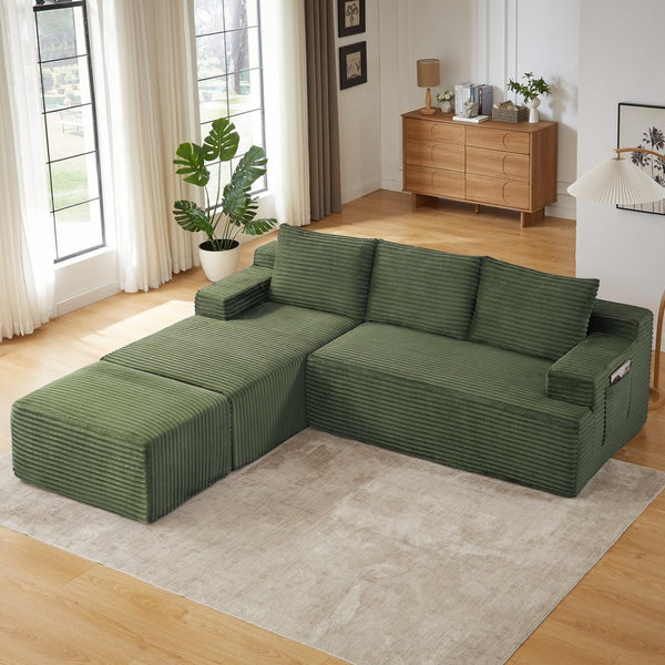 English Elm U-shaped Corduroy Modular Sectional Deep Seat Cloud Sofa for Living Room Apartment W2339S00108